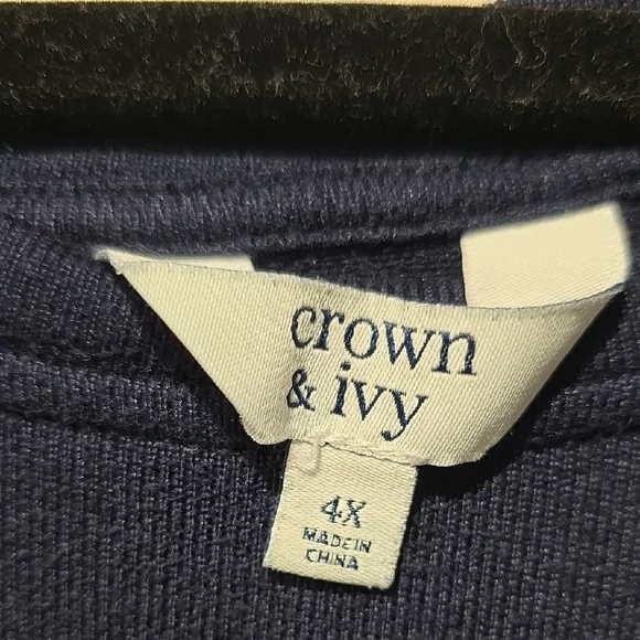 Crown & Ivy Navy Sweatshirt with Ruffled Sleeves - Picture 2 of 2